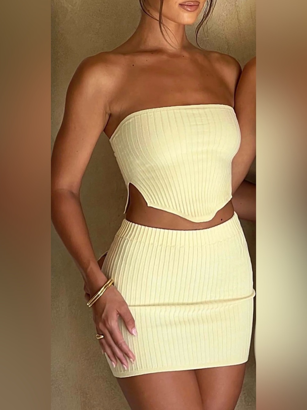 Babyboo Ribbed Skirt Set in yellow - Women - Picture 1 of 7